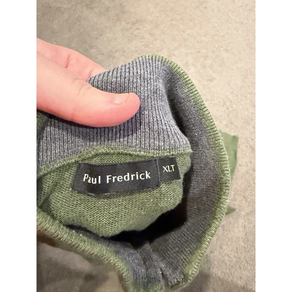 Paul Fredrick Quarter Zip Sweater Mens Size XLT Long Sleeve Pima Cotton Green‎